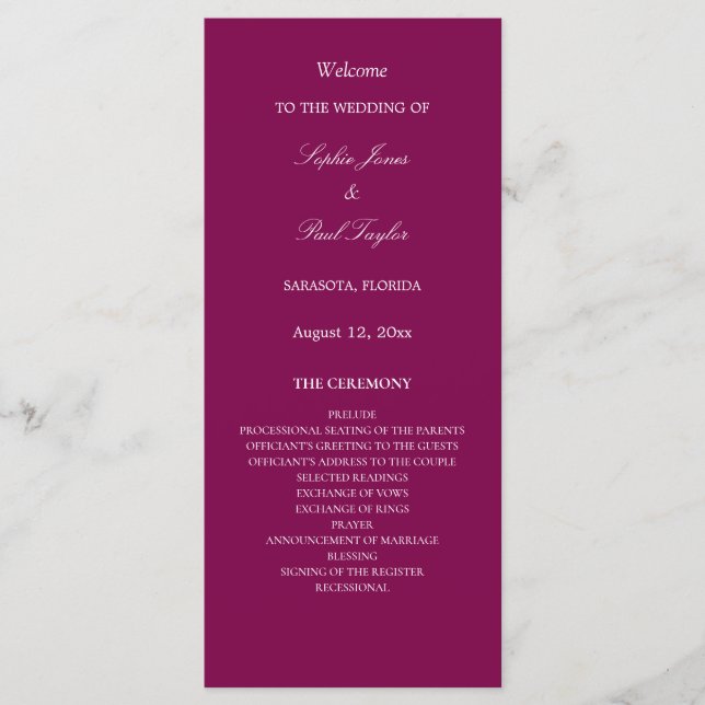 Élégant programme de mariage aux baies (Devant)