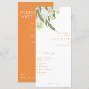 Élégant programme de mariage blanc floral orange