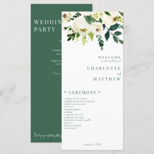 Élégant programme de mariage blanc floral vert et 