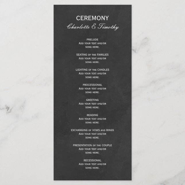 Élégant programme de mariage Blanc Noir (Devant)