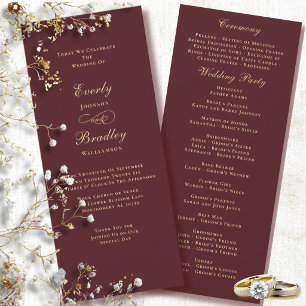 Élégant Programme de Mariage Bordeaux Fond Or