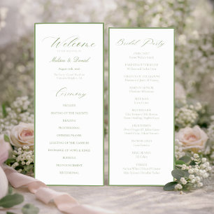 Élégant programme de mariage botanique vert sauge