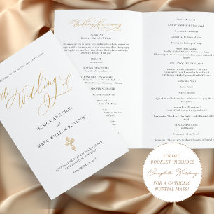 Élégant Programme de Mariage Catholique Or Pleine