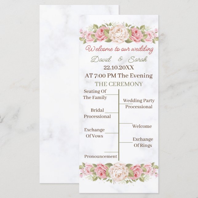 Élégant programme de mariage Customisé à la fleur  (Devant / Derrière)