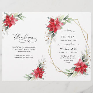 Élégant programme de mariage d'aquarelle Poinsetti