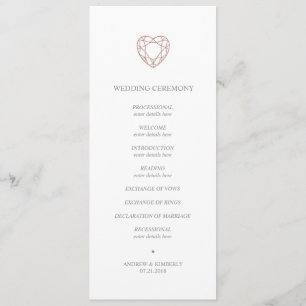 Élégant programme de mariage de coeur d'or rose