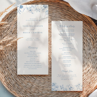 Élégant programme de mariage de jardin floral bleu