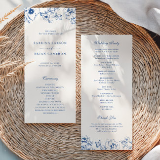 Élégant programme de mariage de jardin floral bleu