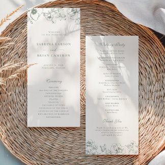 Élégant programme de mariage de jardin floral vert