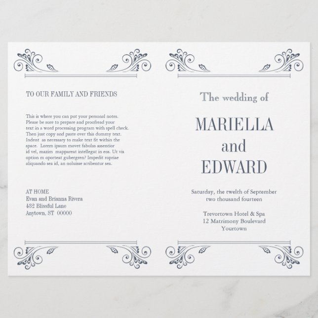 Élégant programme de mariage de la sconce (Devant)