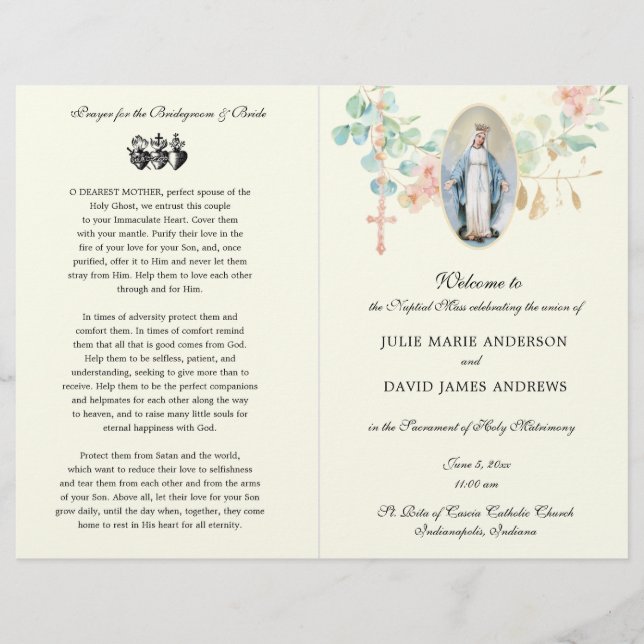 Élégant programme de mariage de masse latine catho (Devant)