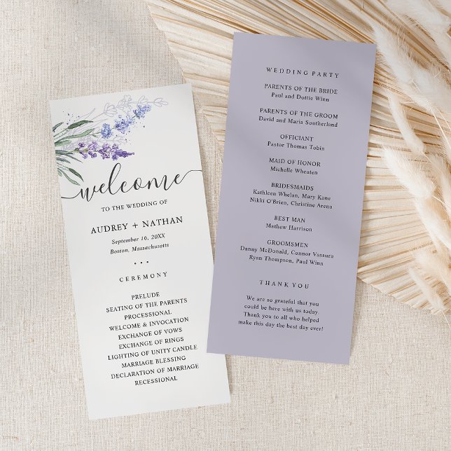 Élégant programme de mariage des fleurs de lavande (Elegant Watercolor Lavenders Wedding Program)