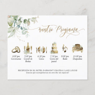 Élégant programme de mariage en espagnol avec verd