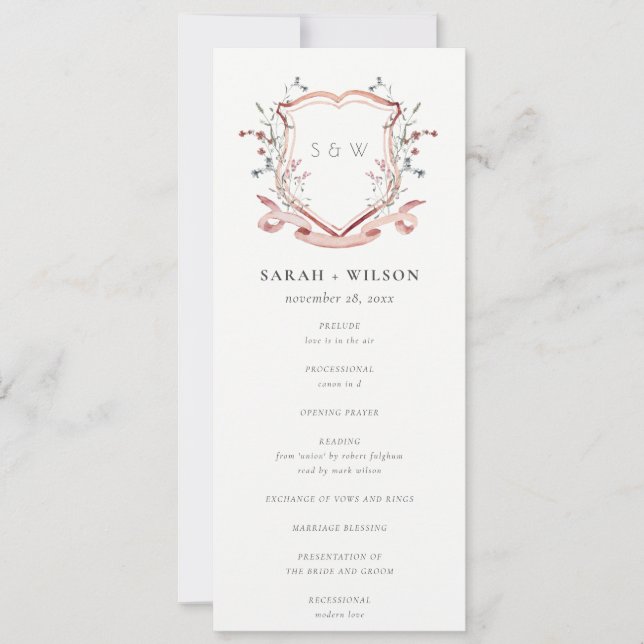 Élégant programme de mariage Fleur sauvage rose (Devant)