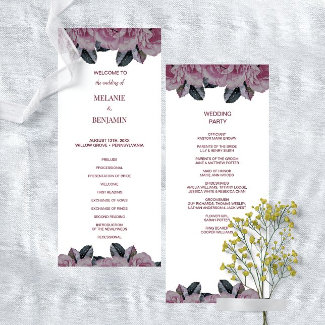 Élégant programme de mariage floral romantique Ros (Elegant Rose Pink Romantic Floral Wedding Program)