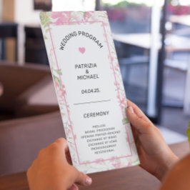 Élégant programme de mariage floral rose plat