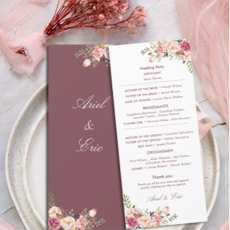 Élégant programme de mariage floral rose rose