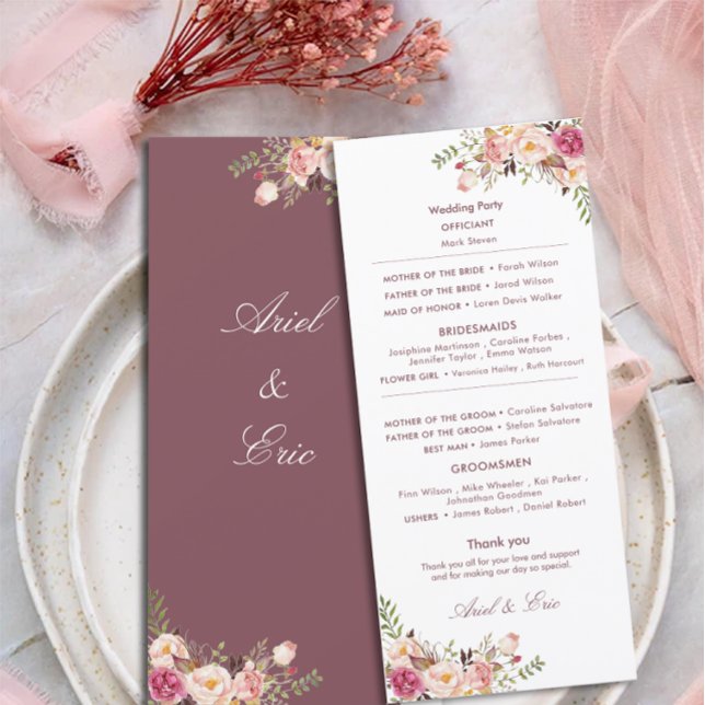 Élégant programme de mariage floral rose rose (Créateur téléchargé)