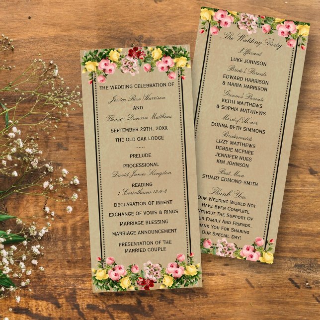 Élégant programme de mariage floral Vintage (Créateur téléchargé)