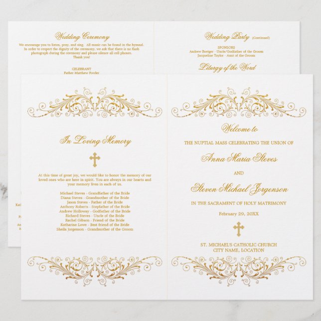 Élégant programme de mariage Gold Flourish (Devant / Derrière)