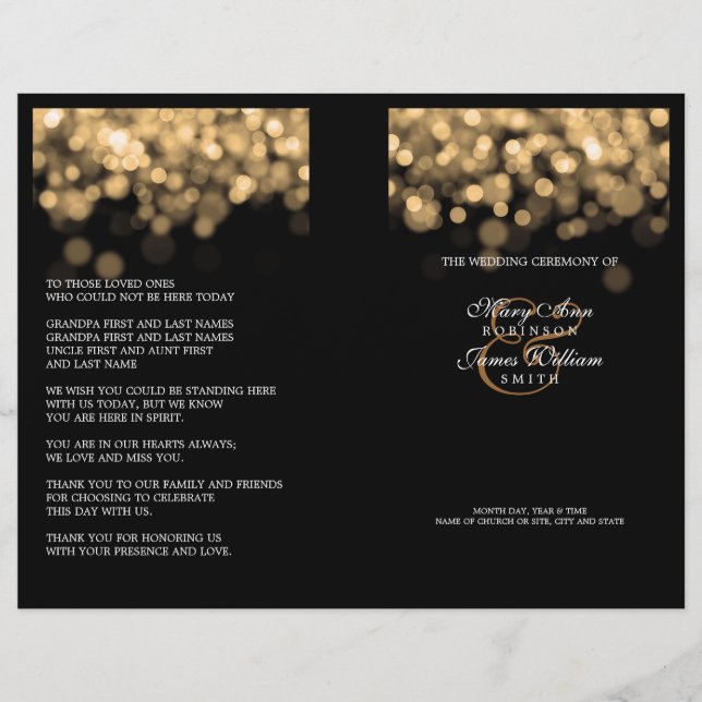 Élégant programme de mariage Lumières or (Devant)