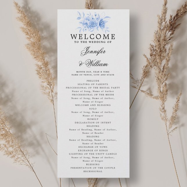 Élégant programme de mariage Marine Blue Floral Sc (Elegant Wedding Program Navy Blue Floral Script )