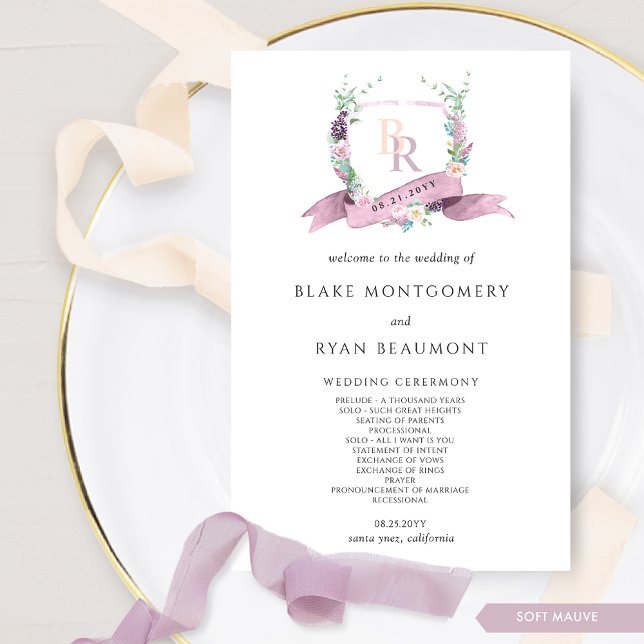 Élégant programme de mariage Mauve et Violet Monog (Créateur téléchargé)