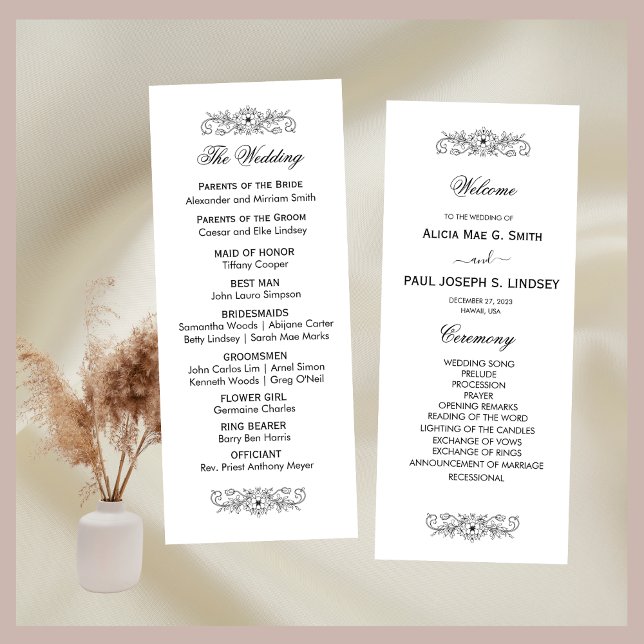 Élégant programme de mariage noir et blanc (Créateur téléchargé)