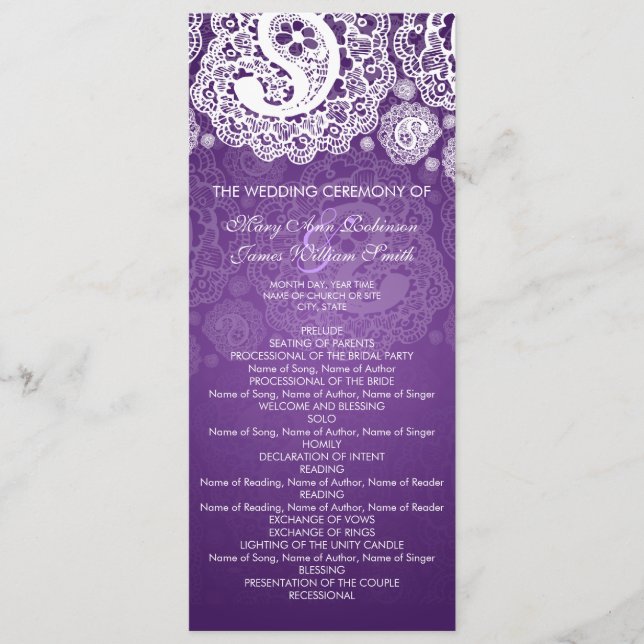 Élégant programme de mariage Paisley Lace Purple (Devant)