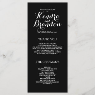 Élégant programme de mariage personnalisé noir sim