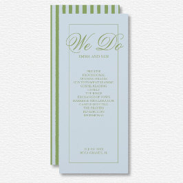 Élégant programme de mariage rayé bleu vert