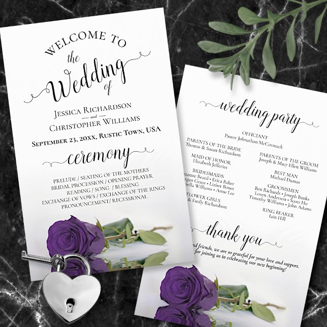Élégant programme de mariage Rose profond et viole (Front and Back)