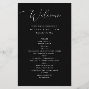 Élégant programme de mariage simple en noir et bla