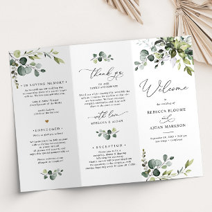 Élégant programme de mariage verdoyant Tri-Fold