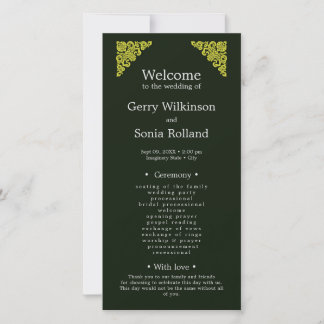 Élégant programme de mariage vert et or