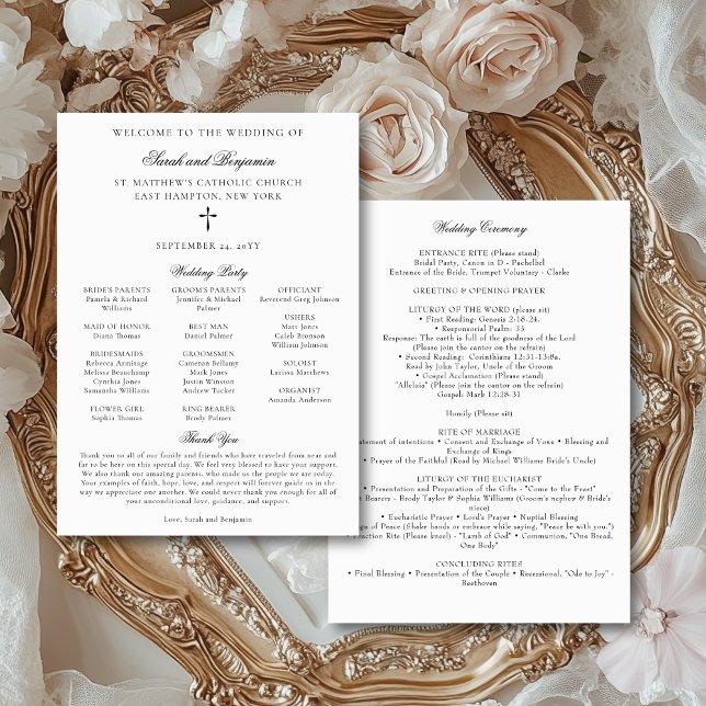 Élégant programme de masse Mariage catholique télé (This elegant, downloadable Catholic wedding program features the text for a full nuptial Mass.)