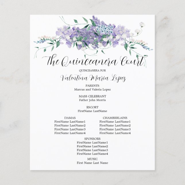 Élégant Programme de Quinceanera Floral Purple (Devant)