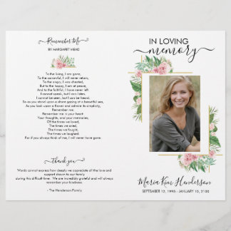 Élégant programme funéraire commémoratif photo Ros