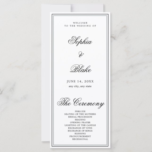 Élégant programme minimaliste de mariage blanc (Devant)