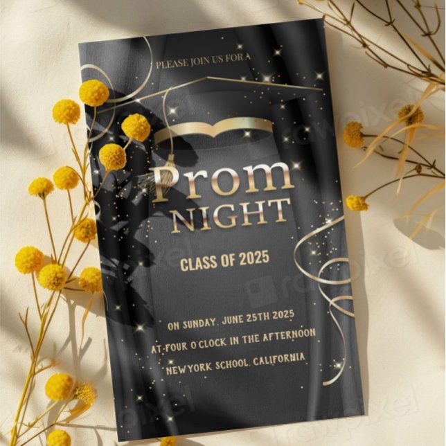 Elegant Prom Night Class 2025 Einladung | Gold (Von Creator hochgeladen)