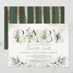 Elegant Pumpkin Baby Duschkopf Leafy Grüne Gold Einladung