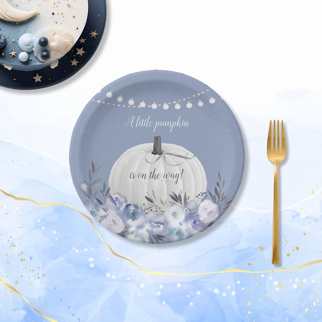 Elegant Pumpkin Baby Shower Dusty Blue Pappteller (Von Creator hochgeladen)
