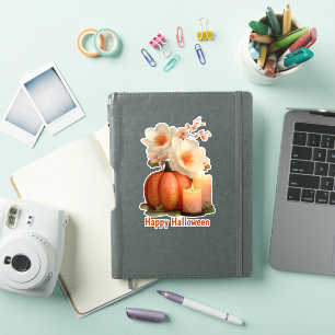 Elegant Pumpkin & Blume Halloween Aufkleber
