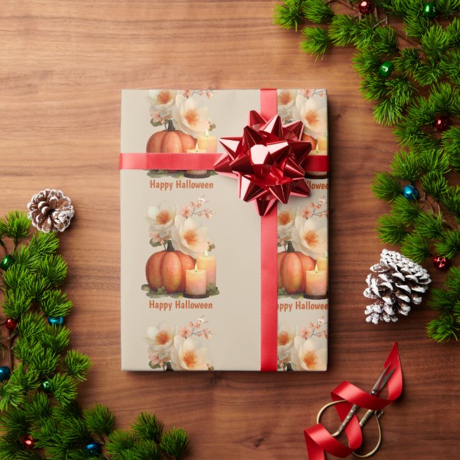 Elegant Pumpkin & Blume Halloween Geschenkpapier (Feiertagsgeschenk)