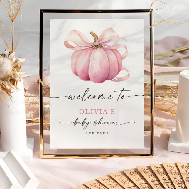 Elegant Pumpkin Bow Pink Baby Dusche Willkommen Poster (Von Creator hochgeladen)