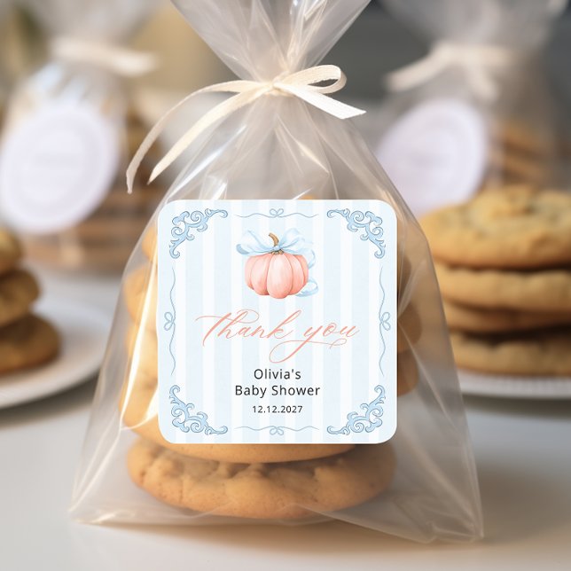 Elegant Pumpkin Boy Baby Shower Danke Quadratischer Aufkleber (Von Creator hochgeladen)
