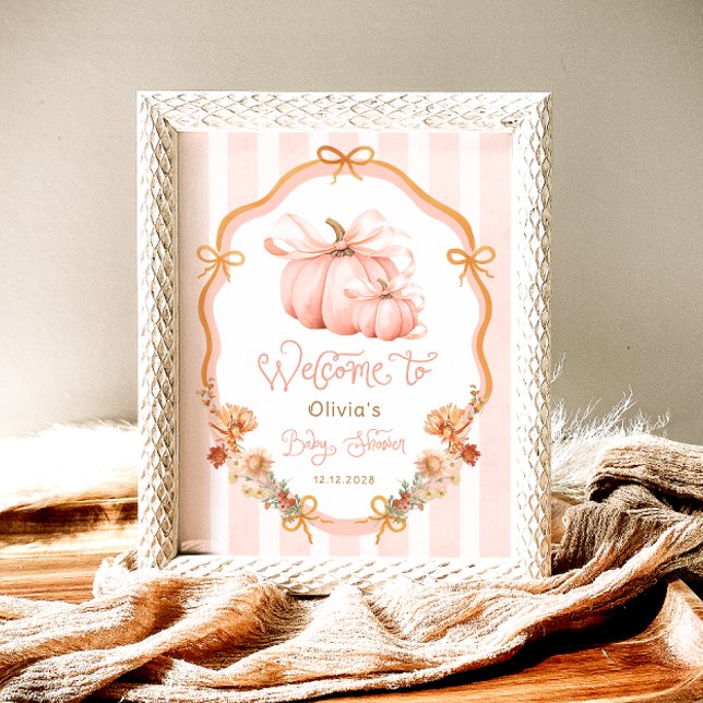 Elegant Pumpkin Fall Floral Baby Shower Welcome Poster (Von Creator hochgeladen)