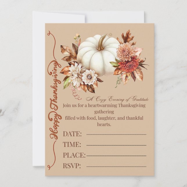 Elegant Pumpkin Fall Floral Invitation (Devant)