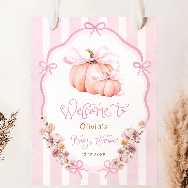 Elegant Pumpkin Fall Girl Baby Shower Welcome Poster (Von Creator hochgeladen)