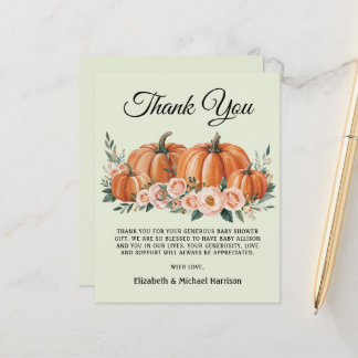 Elegant Pumpkin Floral Baby Shower Danke Karte